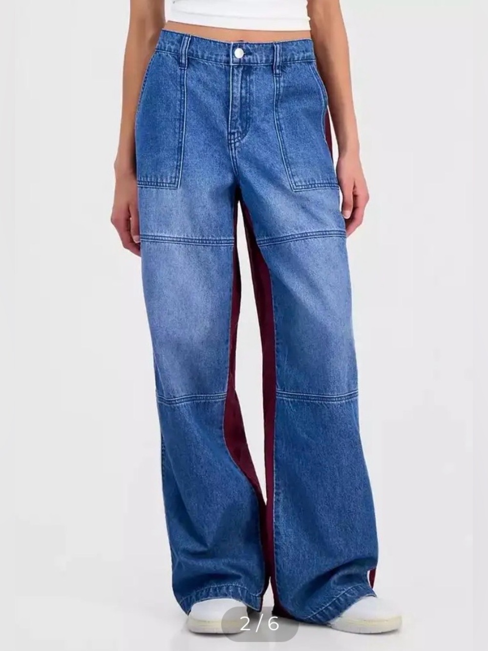 XL Madden Girl Blue Denim Wide-Leg Jeans with Burgundy Side Insets Size XL